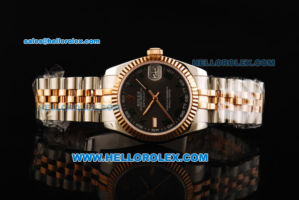 Rolex Datejust Automatic Movement Steel Case with Green Roman Numerals and Rose Gold Bezel-Two Tone Strap - Click Image to Close